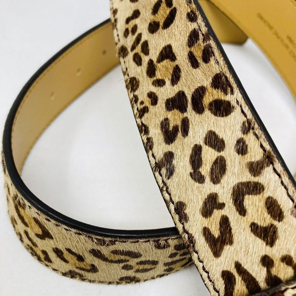 Leopard Print Leather Belt with Gold Toned Square Buckle Women Size Small 28-32” - Picture 3 of 8